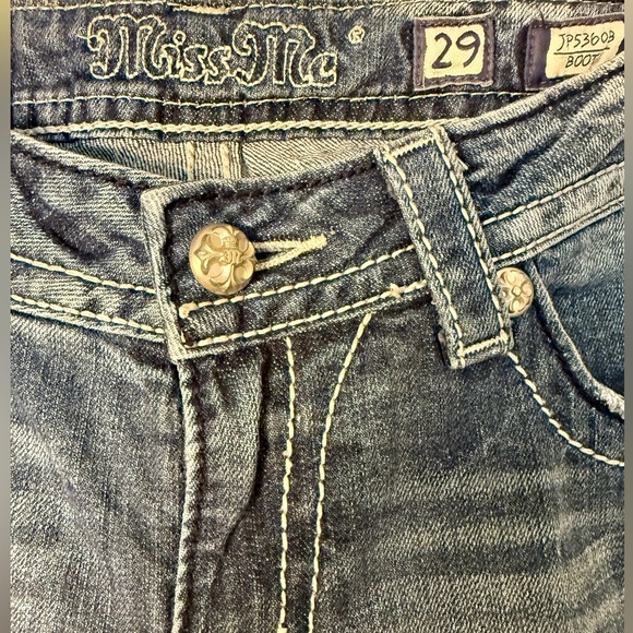 Miss Me Crystal Embellished Fleur-De-Lis Bootcut Mid Rise Jeans - Picture 3 of 8